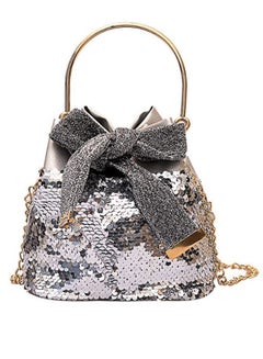 Generic Sequins And Scarf Decoration Bucket Bag Silver/Grey  - Image 1