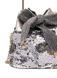 Generic Sequins And Scarf Decoration Bucket Bag Silver/Grey  - Image 2