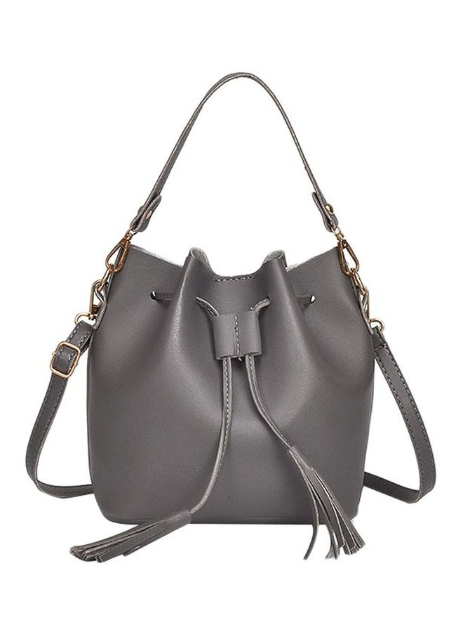 Tassel Decor Bucket Bag Dark Grey/Gold - Image 1