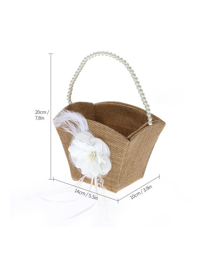 Decorative Wedding Pearl Beaded Burlap Flower Basket Beige/White 5.5x3.9x7.8inch  - Image 5