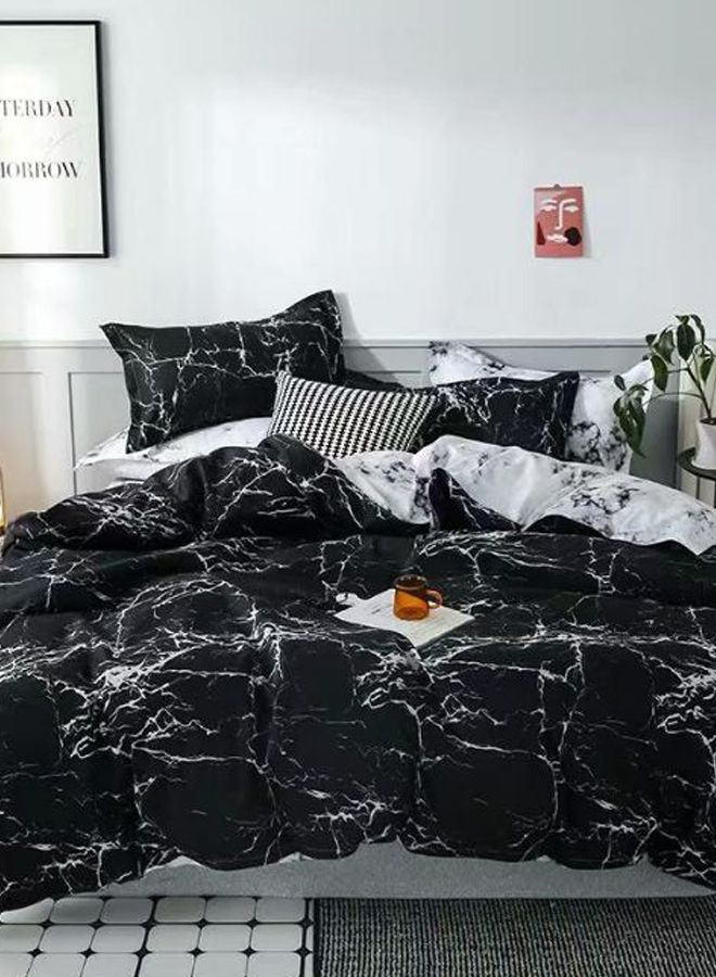 ديلز فور لس طقم أغطية لحاف مكوّن من 4 قطع بتصميم رخامي قطن أسود/أبيض 160 x 210Ø³Ù†ØªÙŠÙ…ØªØ±  - Image 2