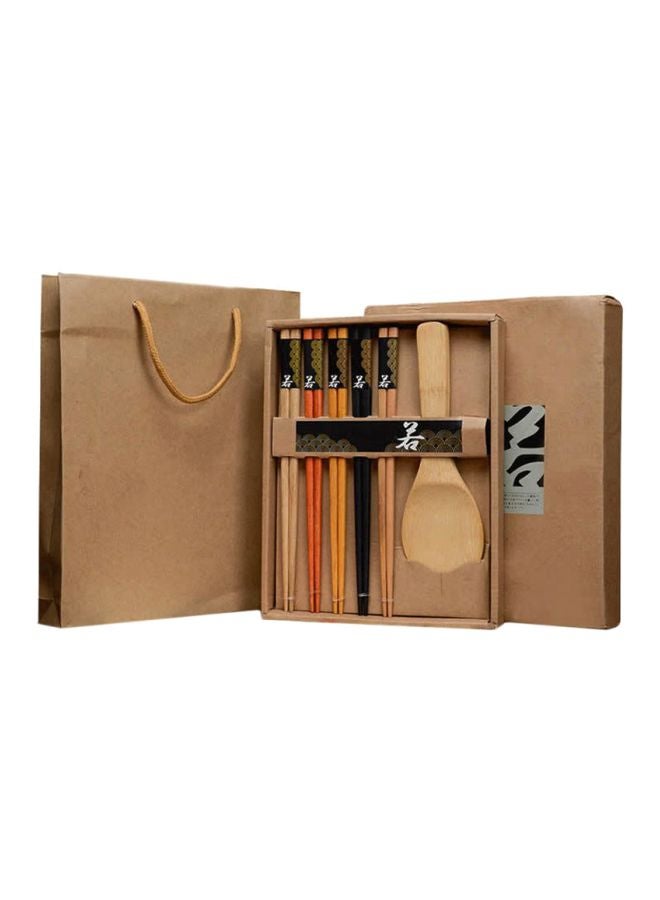 11-Piece Natural Bamboo Reusable Chopstick And Rice Scoop Set Brown/Black/Beige  - Image 1