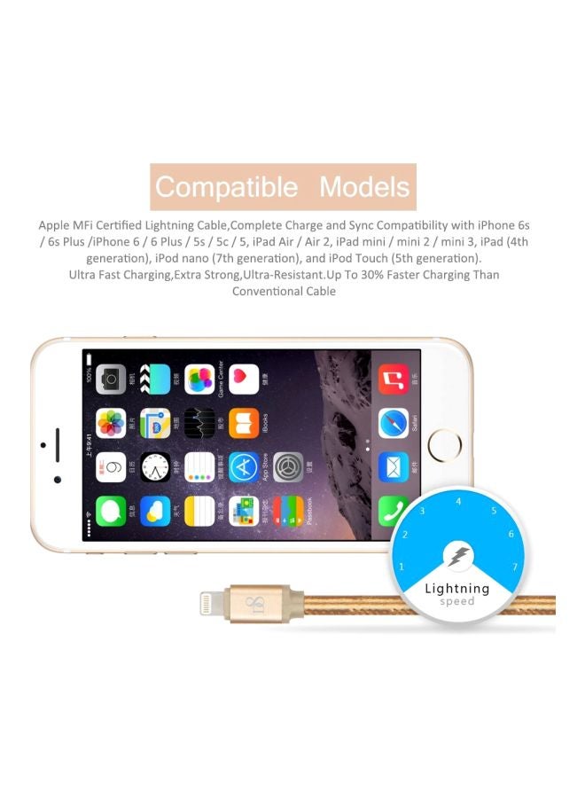 Lightning Data Sync Charging Cable Gold