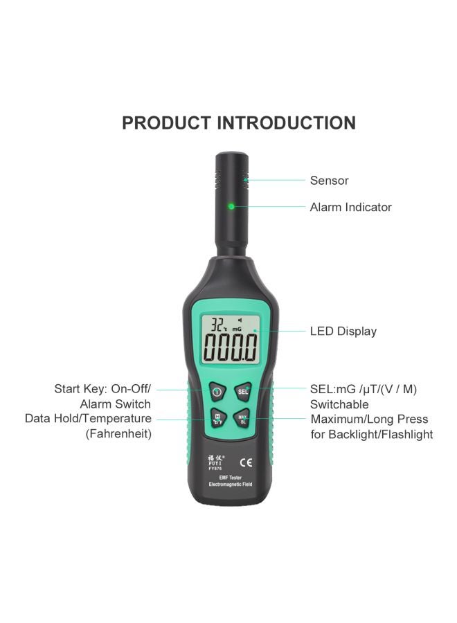 FUYI Electromagnetic Radiation Detector Black/Green 23x5x8cm  - Image 2