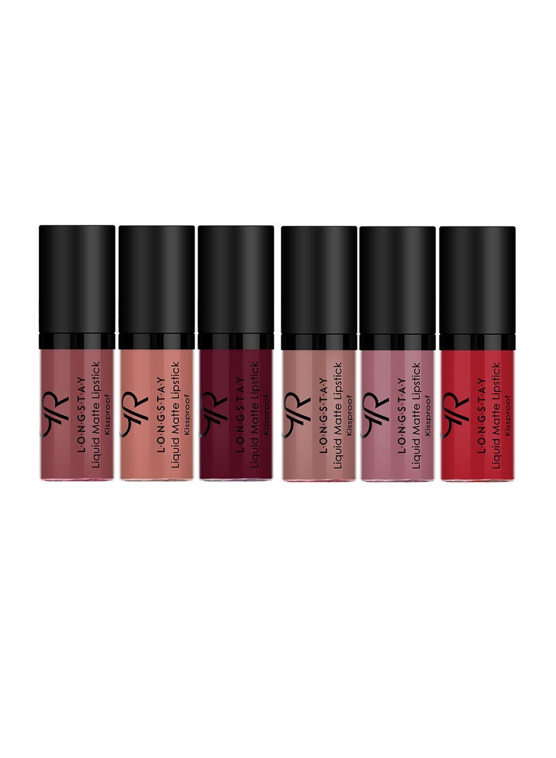Golden Rose - 6-Piece Longstay Liquid Matte Lipstick Mini Multicolour - Image 1