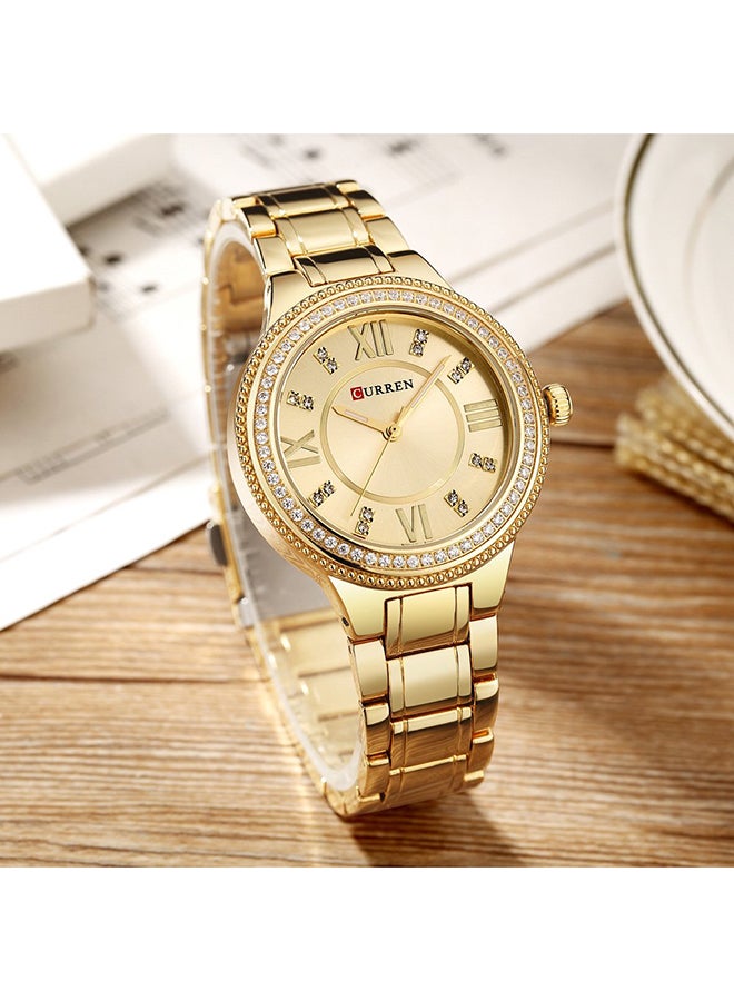 كارين ساعة يد بعقارب مقاومة للماء وبسوار من الإستانلس ستيل طراز 9004 - قياس 30 مم - لون ذهبي للنساء - Image 3