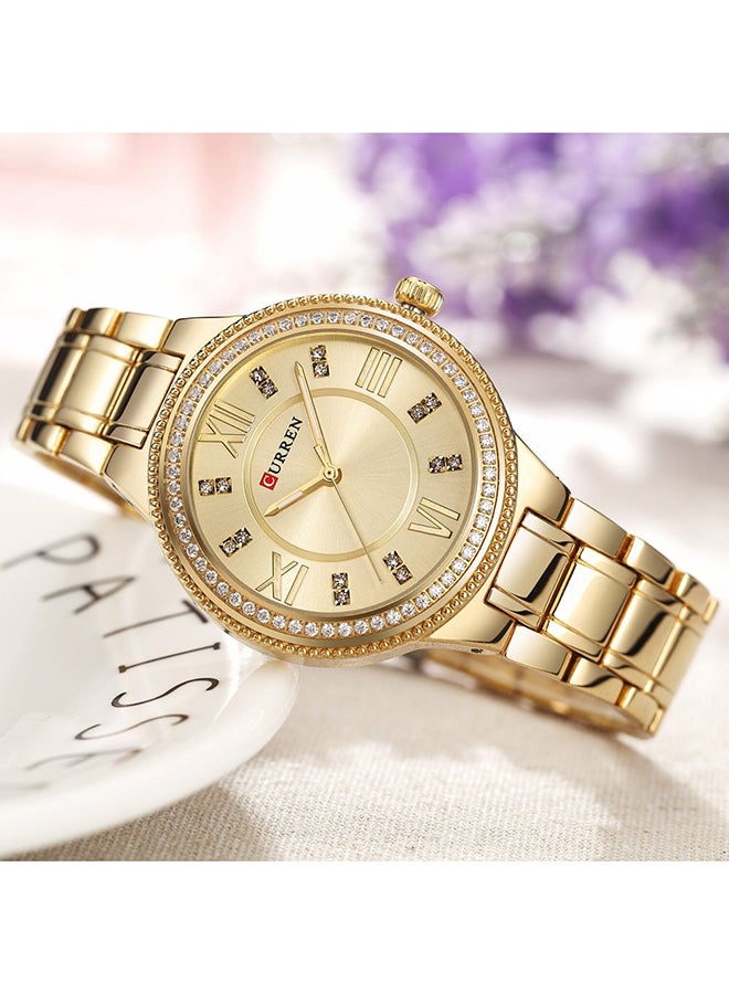 كارين ساعة يد بعقارب مقاومة للماء وبسوار من الإستانلس ستيل طراز 9004 - قياس 30 مم - لون ذهبي للنساء - Image 4