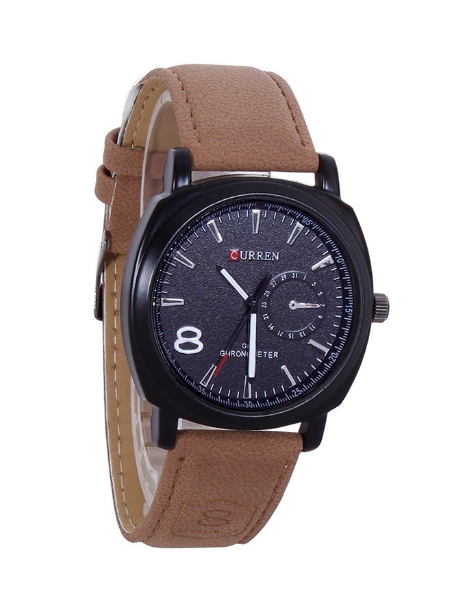 Men's Water Resistant Leather Analog Wrist Watch 8139 - 41 mm -Brown - v1589789106/N15884994A_1