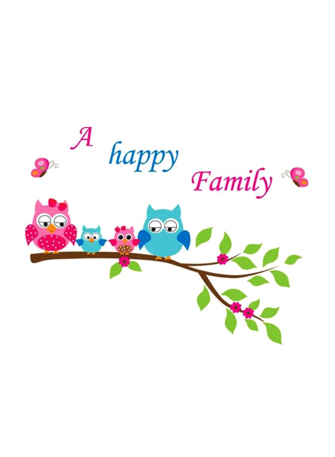 ملصق جداري بتصميم بومة كرتونية وكلمة "Happy" للزينة وردي/أزرق/أخضر 55سم - Image 1