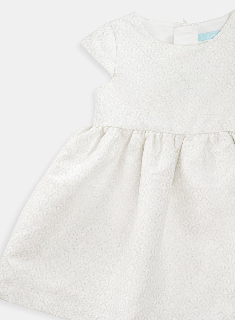 OBAIBI Infants Sequined Jacquard Knitted Dress White - Image 3