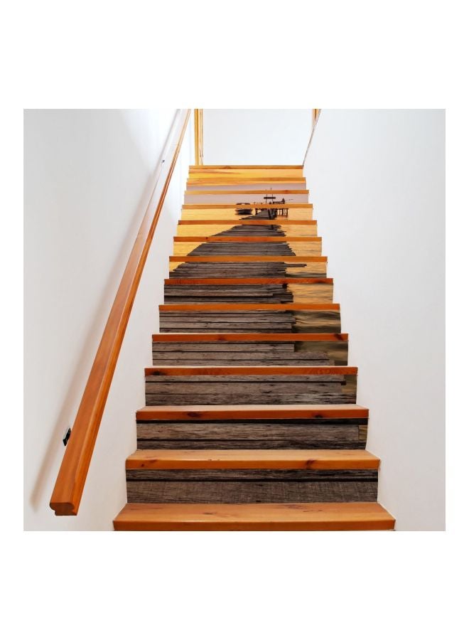 13-Piece 3D Stair Sticker Set Brown/Beige/Yellow 19cm  - Image 2