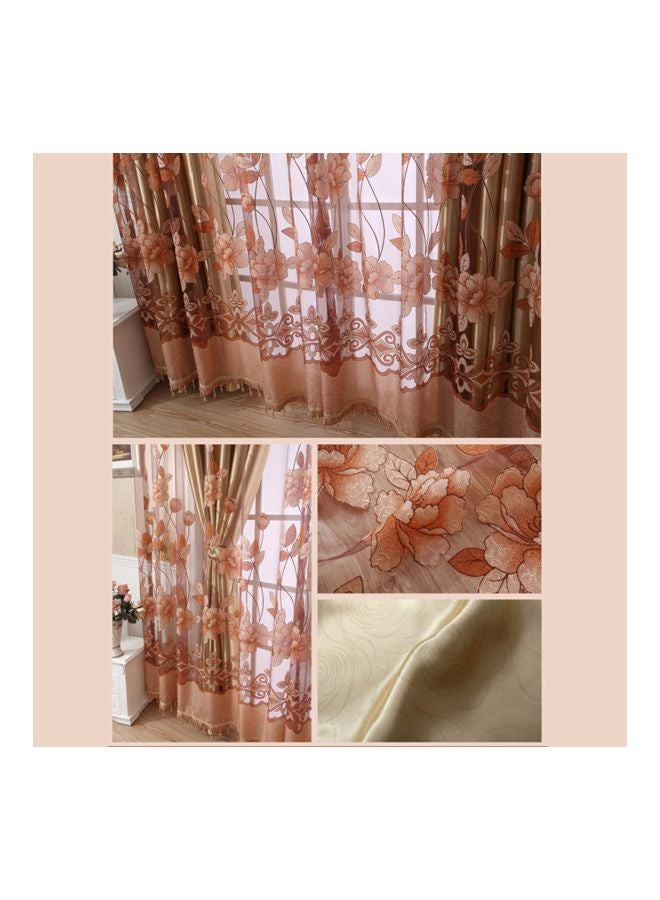 2-Piece Floral Patterned Window Curtains Coffee 250x100centimeter - Image 3