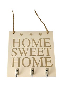 ماركة غير محددة لوحة زينة معلقة بطبعة عبارة "Home Sweet Home" مع حامل مفاتيح فضي/بيج 15x15x0.5Ø³Ù†ØªÙŠÙ…ØªØ±  - Image 1