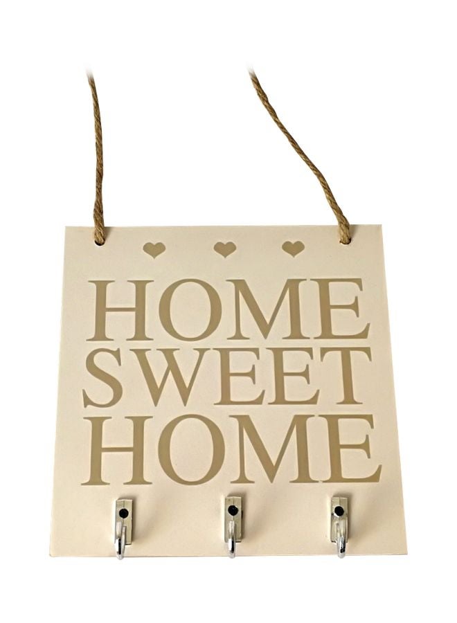 Decorative Home Sweet Home Printed Hanging Plaque With Key Holder Beige/Silver 15x15x0.5centimeter  - Image 1
