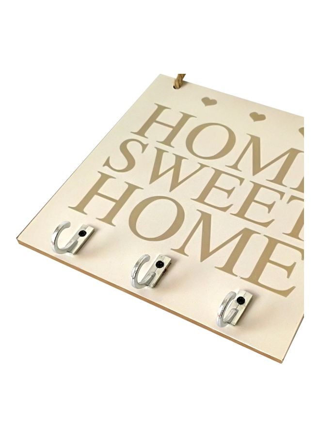 Decorative Home Sweet Home Printed Hanging Plaque With Key Holder Beige/Silver 15x15x0.5centimeter  - Image 3