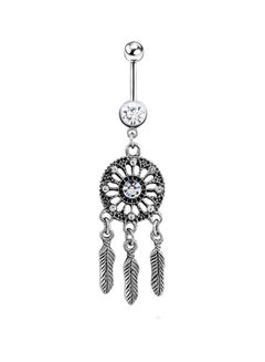 Surgical Steel Stone Studded Dream Catcher Designed Belly Ring