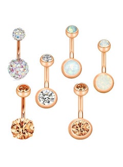 6-Piece Stainless Steel Stone Studded Belly Button Ring Set