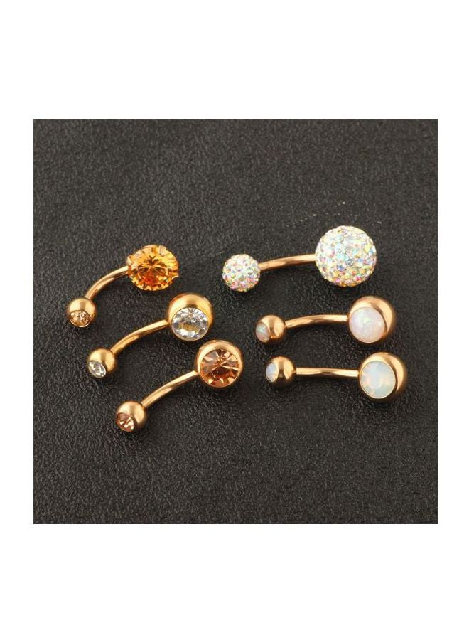 Generic - 6-Piece Stainless Steel Stone Studded Belly Button Ring Set - Image 1