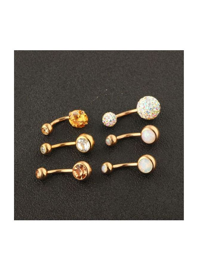 Generic - 6-Piece Stainless Steel Stone Studded Belly Button Ring Set - Image 1
