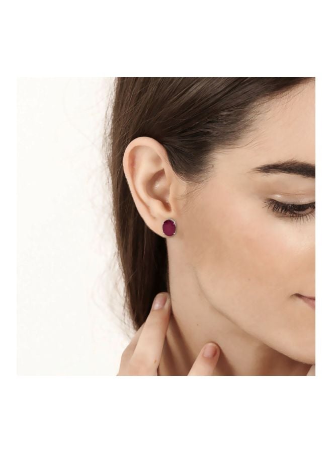 Capri Gold 18 Karat White Gold Ruby Stud Earrings  - Image 3