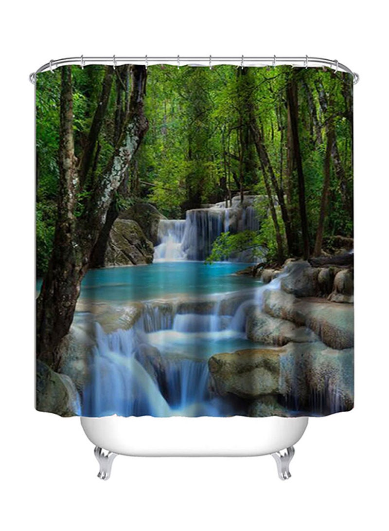 ANSELF 3D Waterfall Design Polyester Fabric Bath Curtains With 12 C Ring Hooks Multicolour 28cm