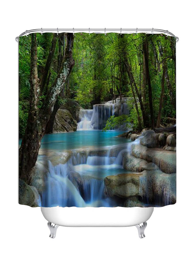 ANSELF 3D Waterfall Design Polyester Fabric Bath Curtains With 12 C Ring Hooks Multicolour 28cm