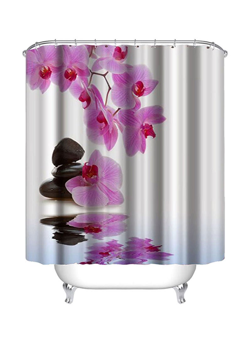 ANSELF 3D Flower Stone Design Polyester Fabric Bath Curtains With 12 C Ring Hooks Multicolour 28cm