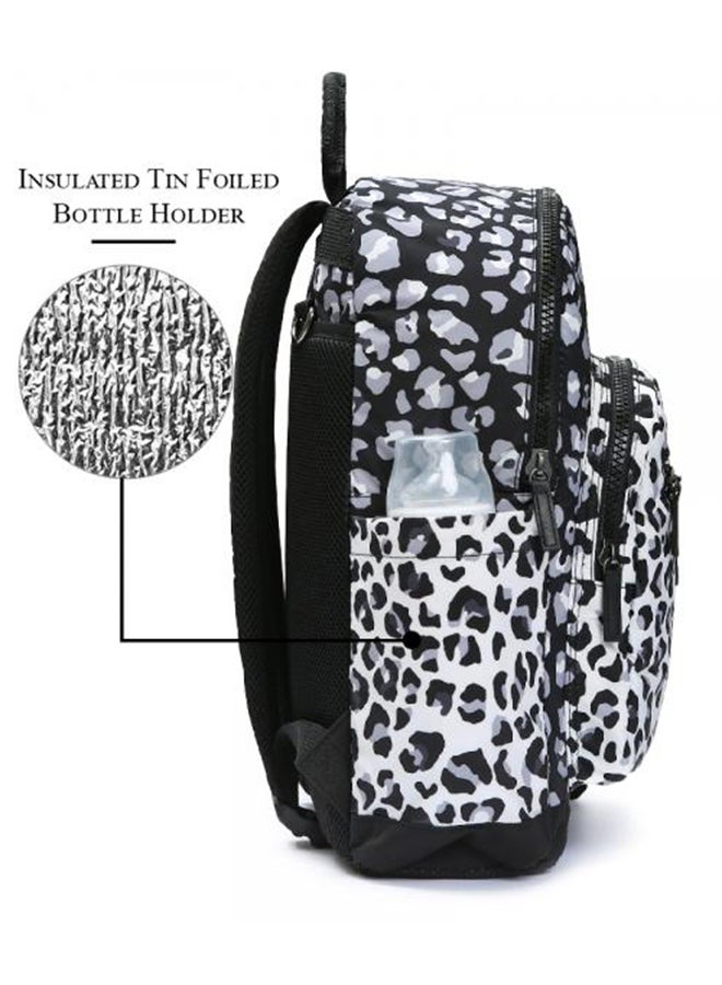 Little Story - Travel Diaper Bag, Animal Print, Ultra Soft, 7 Multiple Pockets, Stroller Hooks, Changing Mat, Dry-Wet Pouch, Suitable For Mom And Dad, Adjustable Padded Shoulder, Zipper Pockets, Black And White - Image 1