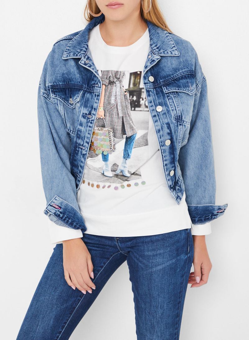 High Streets Elastic Hem Denim Jacket Blue - Image 1