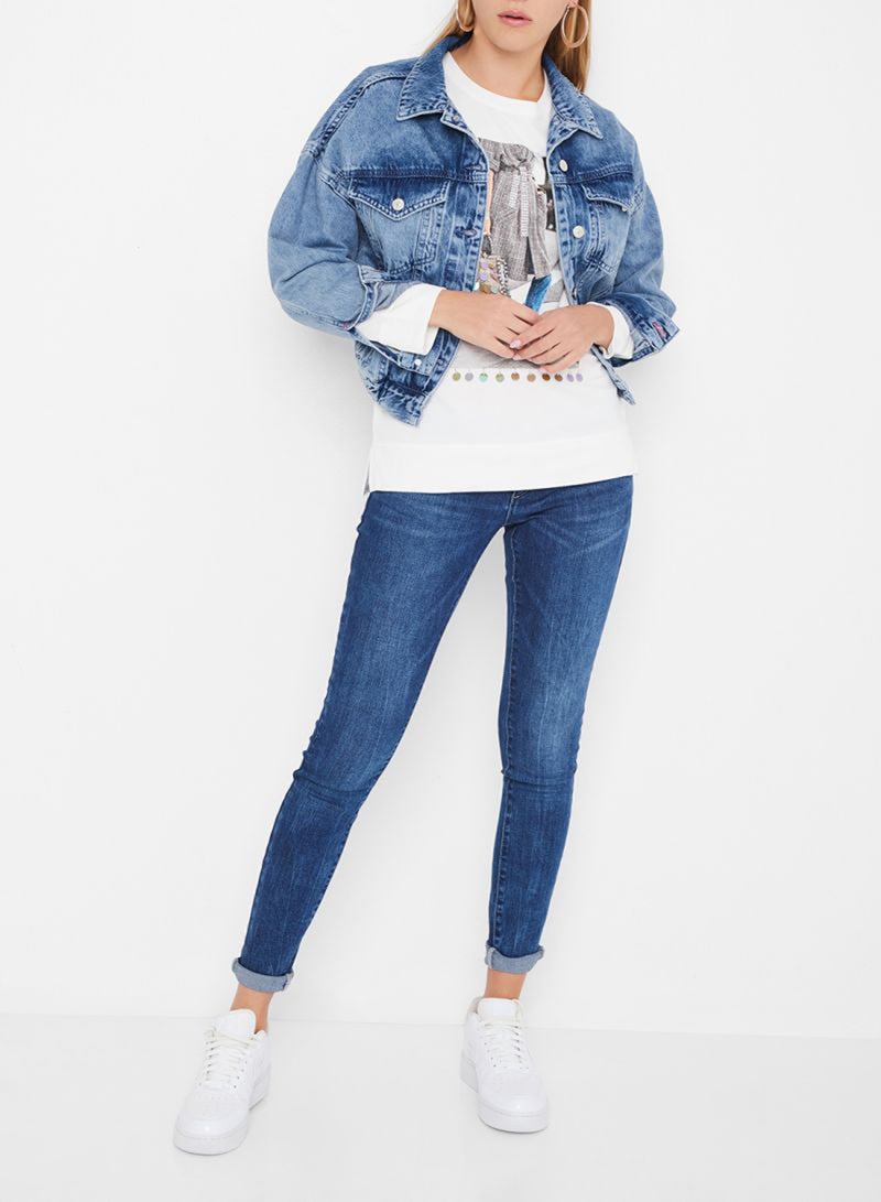 High Streets Elastic Hem Denim Jacket Blue - Image 3