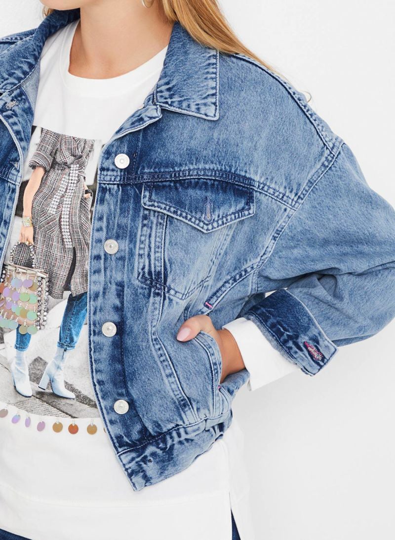 High Streets Elastic Hem Denim Jacket Blue - Image 4