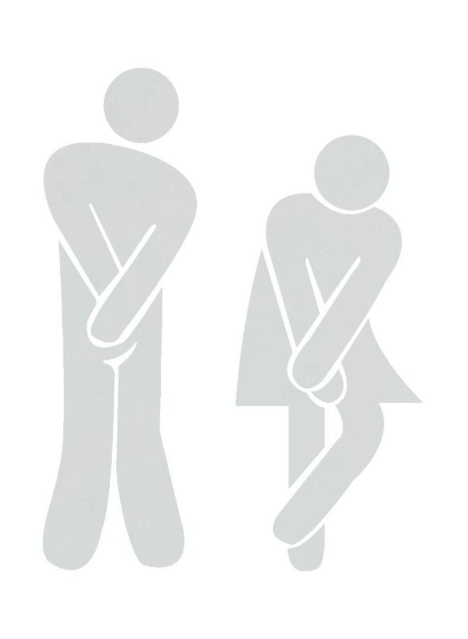 طقم ملصقات جدارية قابلة للإزالة بنمط مناسب للمرحاض ورسمة رجل وامرأة ثلاثية الأبعاد. فضي 17سم - Image 1