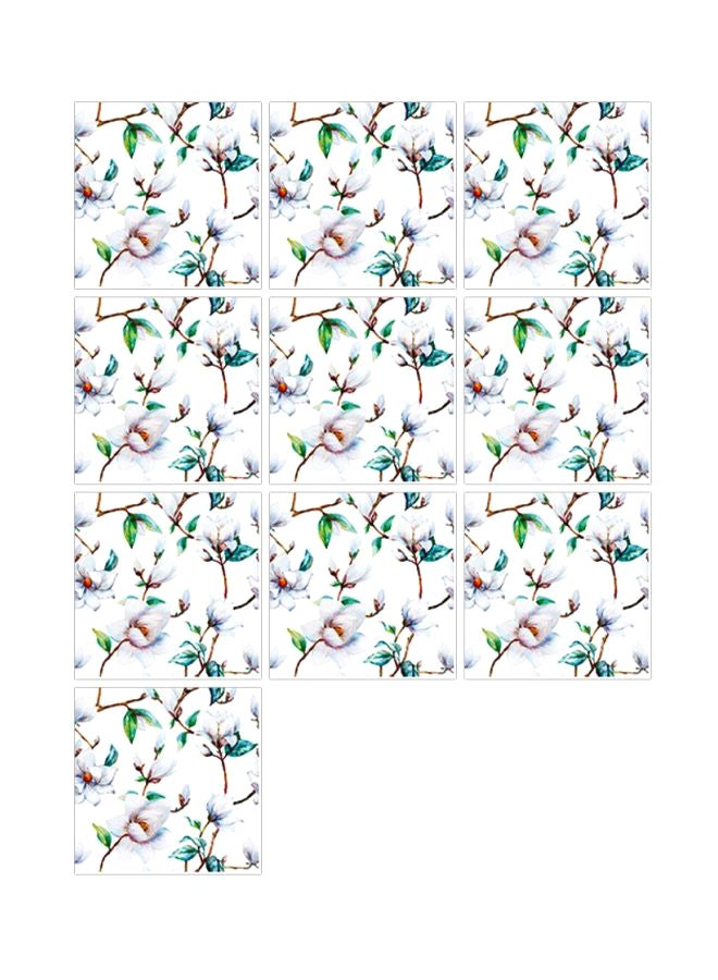 10-Piece Self Adhesive Wall Tile Sticker White/Green/Brown 20x20cm  - Image 1