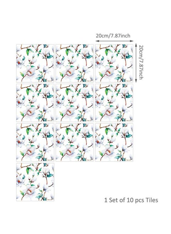 10-Piece Self Adhesive Wall Tile Sticker White/Green/Brown 20x20cm  - Image 2