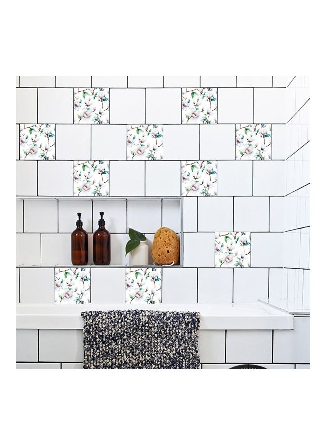10-Piece Self Adhesive Wall Tile Sticker White/Green/Brown 20x20cm  - Image 3