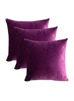 REGAL IN HOUSE 3-Piece Solid Pattern Decorative Pillow velvet Wine Purple 25x10x25cm 