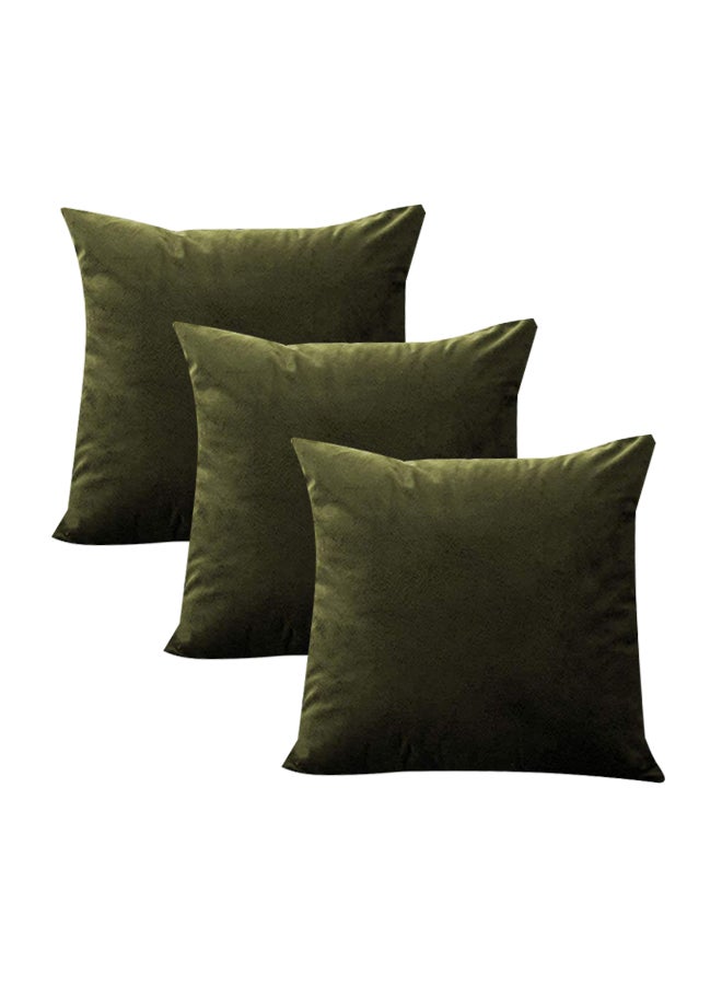 طقم وسائد زينة بتصميم سادة مكون من 3 قطع velvet لون أخضر زيتوني 30x30x10سم
