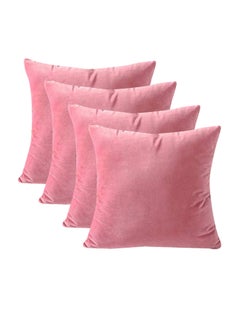 REGAL IN HOUSE 4-Piece Solid Pattern Decorative Pillow Velvet Pink 30x30cm 