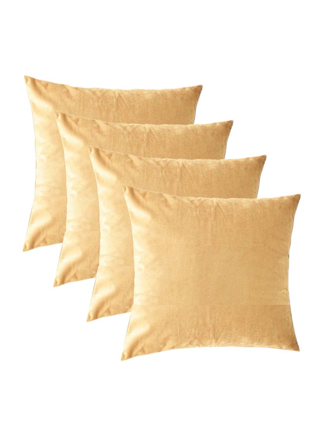 REGAL IN HOUSE 4-Piece Solid Pattern Decorative Pillow velvet Beige 40x40cm 
