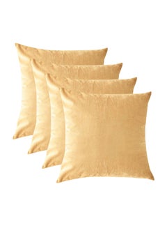 4-Piece Solid Pattern Decorative Pillow velvet Wheat 65x65cm