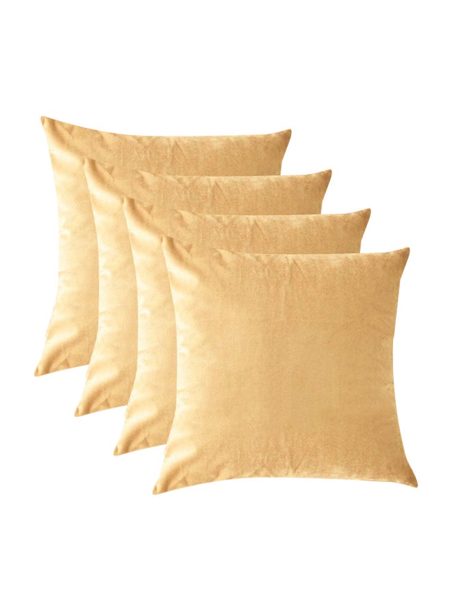 REGAL IN HOUSE 4-Piece Solid Pattern Decorative Pillow velvet Wheat 65x65cm 