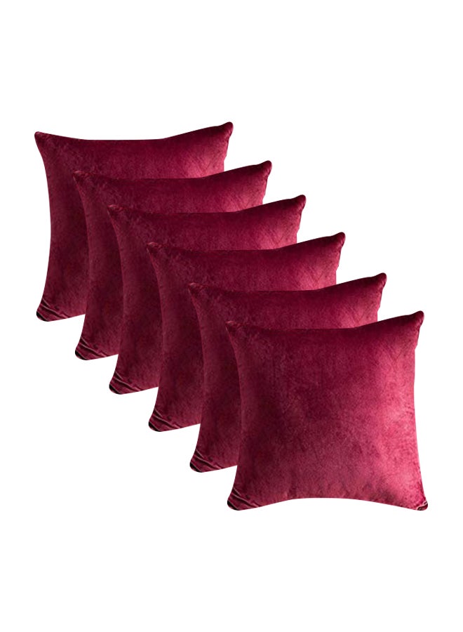 REGAL IN HOUSE - 6-Piece Solid Pattern Decorative Pillow velvet Maroon 45x45cm - Image 1