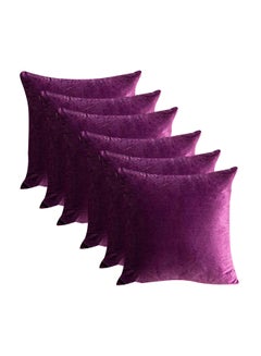 REGAL IN HOUSE 6-Piece Solid Pattern Decorative Pillow Velvet Wine Purple 30x30x10cm  - Image 1