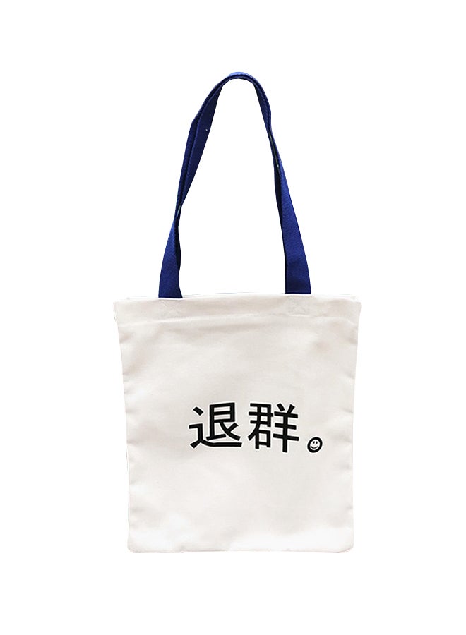 Letter Printed Canvas Shopper Tote Blue