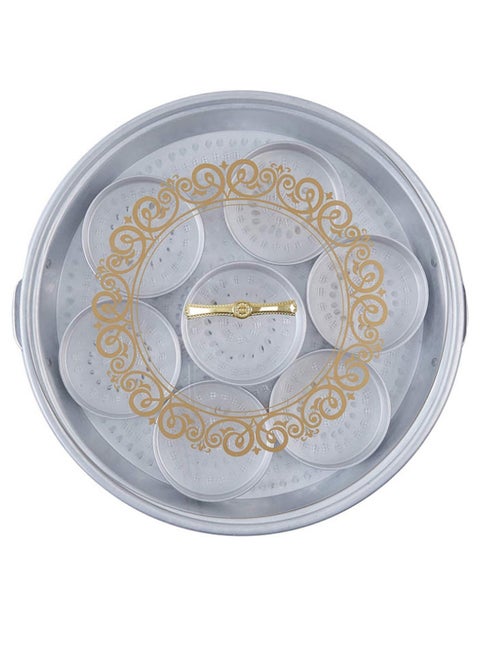 صينية تقديم إفطار مع 7 أطباق تقديم وغطاء فضي / شفاف 15بوصة