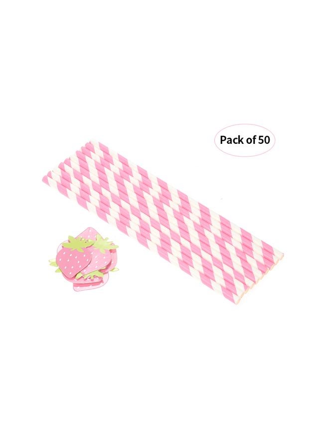 50-Piece Disposable Paper Drinking Straw Set Pink/White/Green 19.5x0.5cm - Image 2