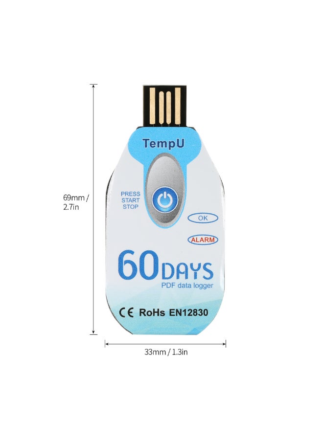 Generic - Waterproof USB 2.0 PDF Disposable Temperature Data Logger Blue 2.7 x 1.3inch - Image 1