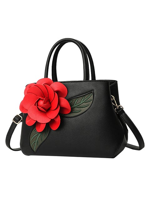 Colour Block Flower Patchwork Shoulder Bag Black