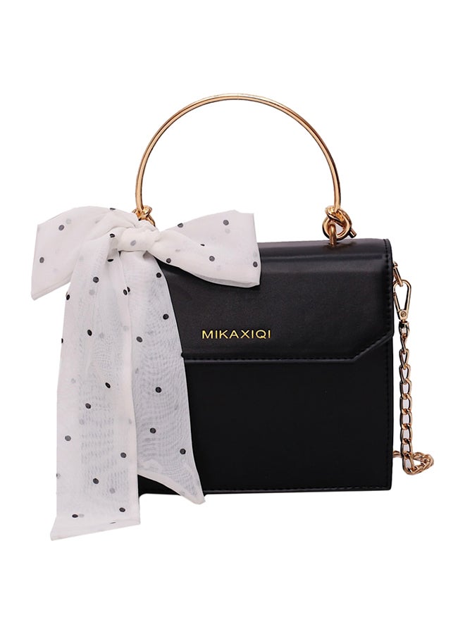 Bow Scarf Decor Simple Crossbody Bag Black/White