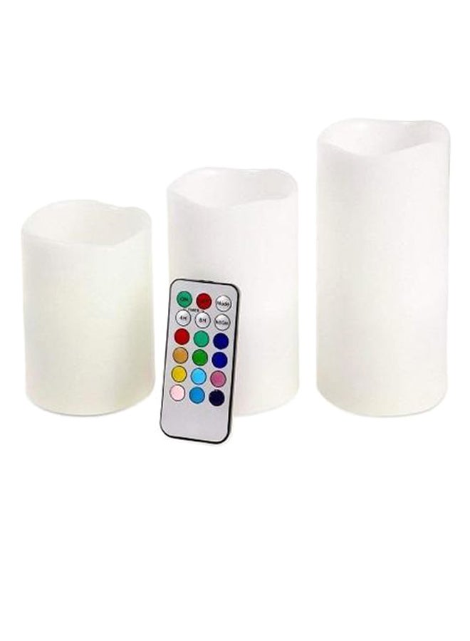 طقم شموع LED مع جهاز تحكم عن بعد مكون من 3 قطع أبيض 12.5 x 10سم 